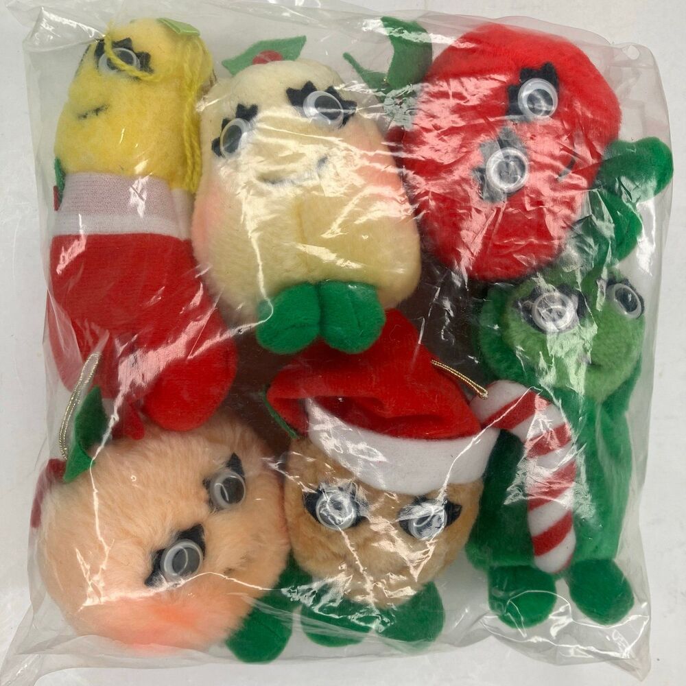 Set 6 Plush Del Monte Vegetable & Fruit Yumkins Christmas Ornaments 1991 ~ New